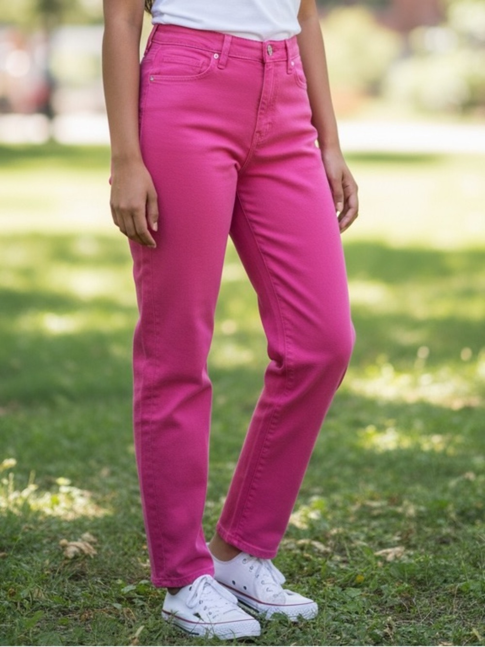 Seven7 Women's Bright Pink Straight Leg Jeans